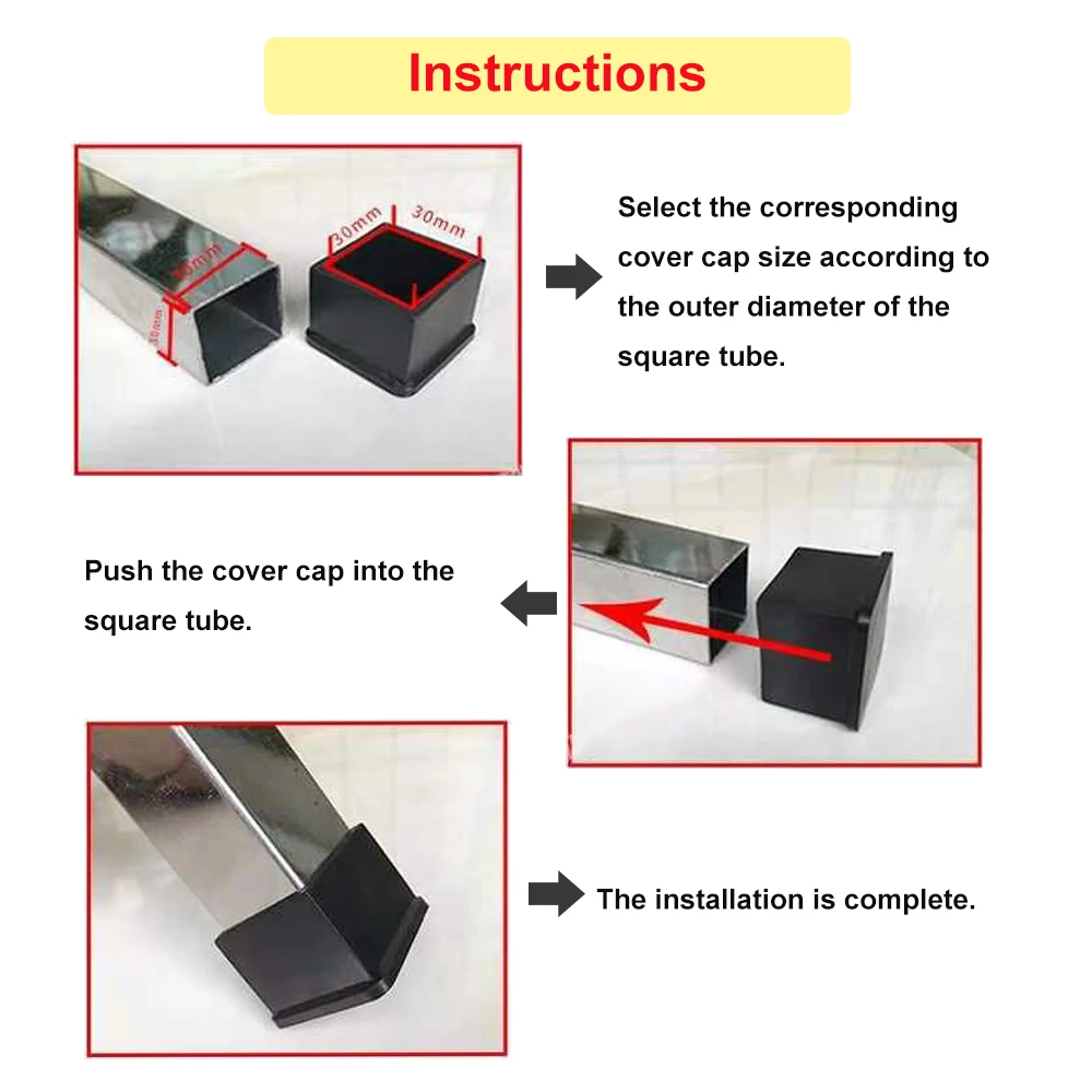 2/5Pcs Zwarte Rechthoek Meubilair Been Cover Cap 19x19mm ~ 50X100Mm Pvc Rubber Stoel Tafel voeten Buis Pijp Blinde End Caps