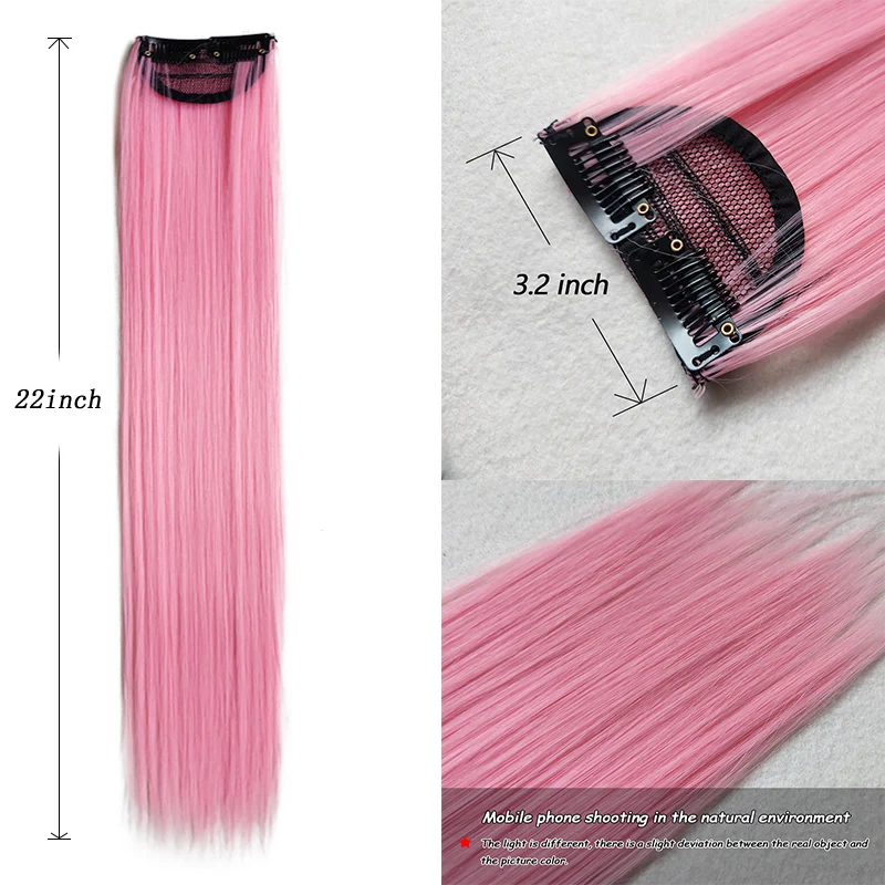 Synthetic 1 PC Colored 2Clips in Hair Extension Straight Hairpieces Pink Purple Green Natural Hair Extension Fake Hair Pieces