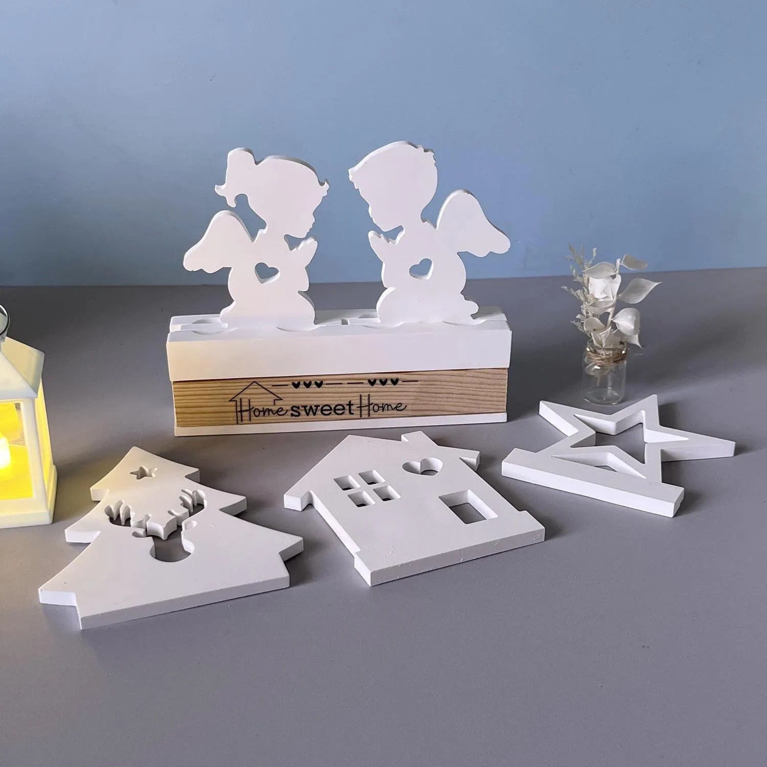 Mould Five-Pointed Star Christmas Tree House Angel Plug-in Silicone Mold Candle Candlestick Plug-in Multi-in-One Plaster Molds