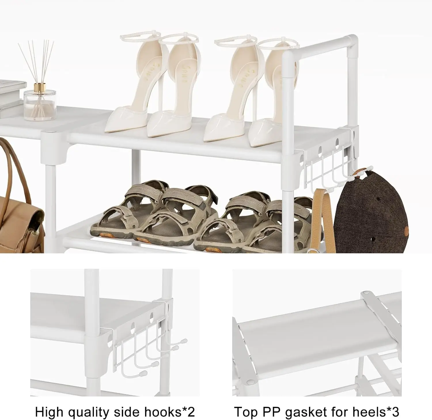 Shoe Rack White Rack Organizer for Closet 50-55 Pairs Stackable Heavy Duty Rack Shelf Storage Durable Metal Pipes