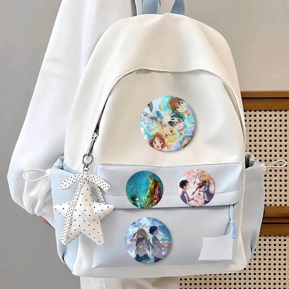 Yo-s-ur Lie In April Anime Cute Cool Round Pin Badge Set For Anime Game Music Cartoon Fans Backpack Denim Jacket Hat Decoration