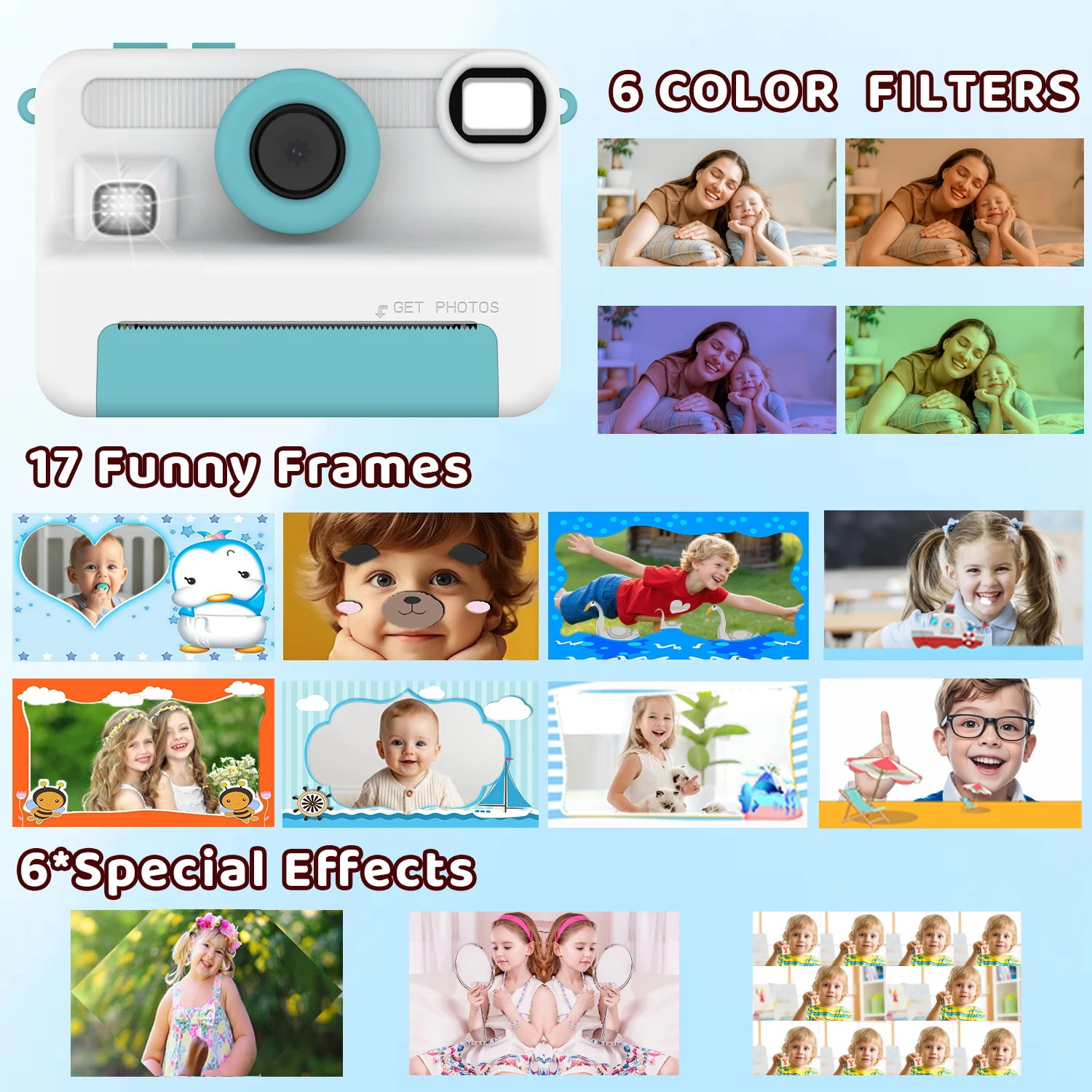 كاميرا رقمية للأطفال مع عدسة مزدوجة للصور طباعة فورية 1080P HD تسجيل فيديو 32G طابعة حرارية صغيرة هدايا عيد ميلاد للأولاد والبنات #3