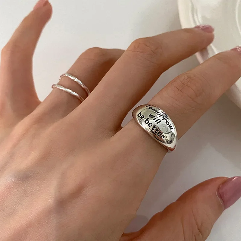 Tomorrow Will Be Better Letters Silver Color Rings for Women Girls Korean INS Wedding Fashion Fine Jewelry Accessories Wholesale