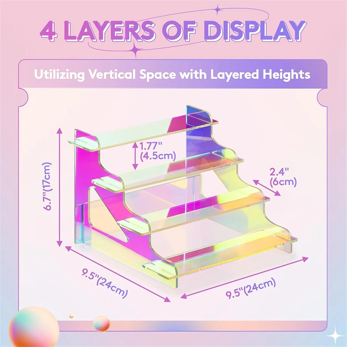 

4 Tier Iridescent Display Risers Stand, Plastic Risers for Display, Perfume Organizer, Display for Figures 9Inch