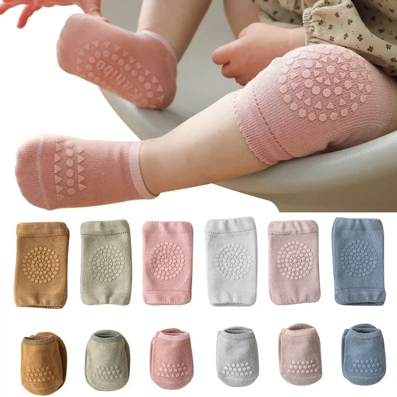 Baby Knee Pads Socks Set for Infants - Anti-Slip Non-Skid Crawling Safety Protectors, Solid Color Floor Socks with LegProtection