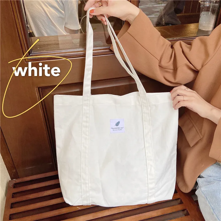 New retro ladies shoulder bag simple solid color small fresh canvas bag literary women\'s buckle tote bag large capacity handbag