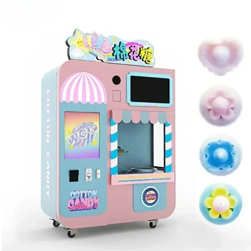 2025 Customizes Touch Screen Fully Automatic Candy Floss Vending Machine Support QR Pay Electric Cotton Candy Making Machine