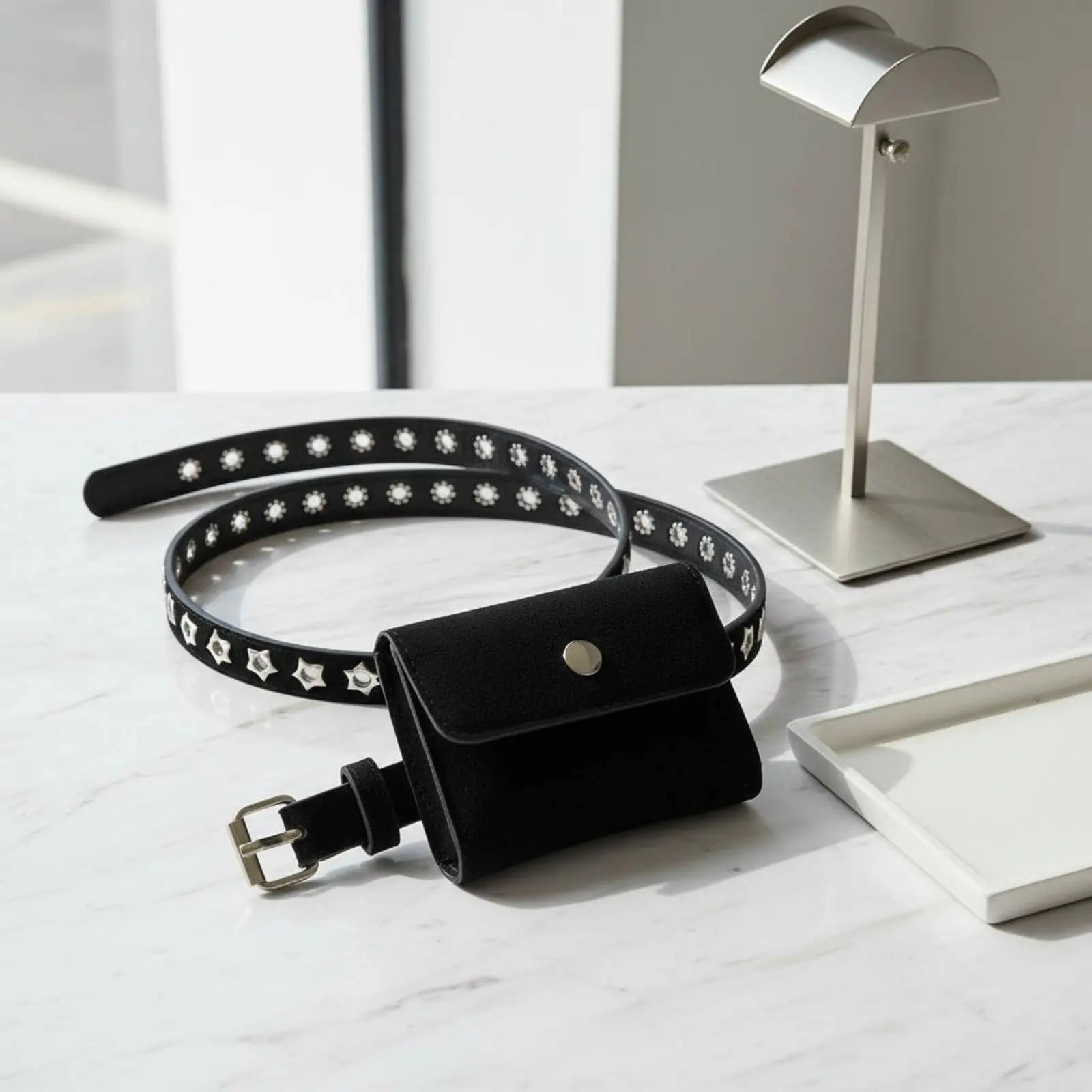 Belt Bag Decorative Belt Pouch Phone Pouch PU Leather Fashion Accessory Lightweight for Women, Travel