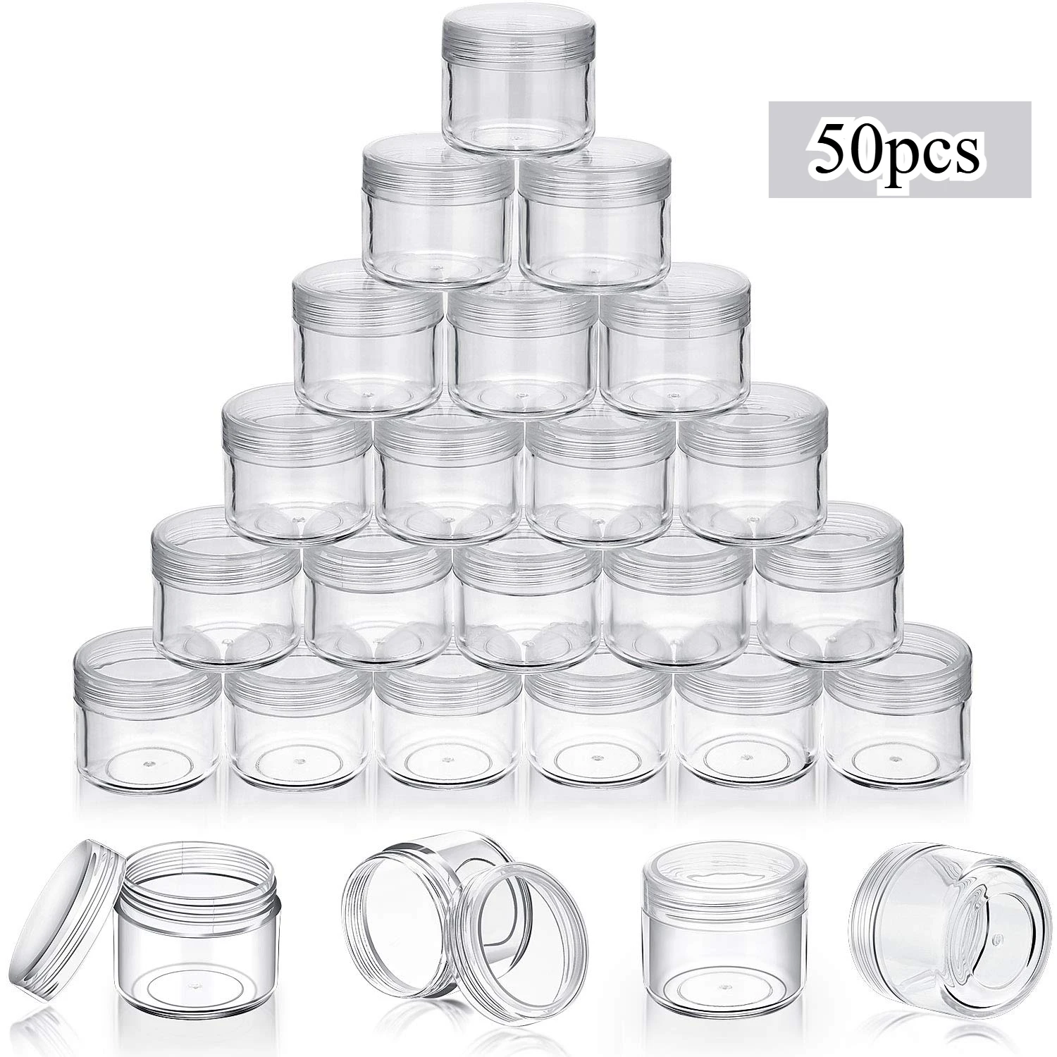 50 Stück 2/3/5/10/15/20ml Tragbare Plastikbehälter mit Deckeln Kleine Klare Kosmetikbehälter für Lotion, Creme, Reiseaufbewahrung Großhandel – Detail 1
