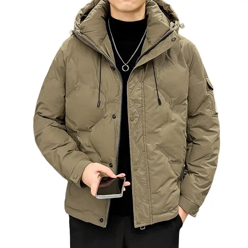 Fashion Men's Casual Warm Hooded White Duck Down Jackets 2024 Winter Outwear Loose Puffer Coat Youth Windproof Top Down Clothing