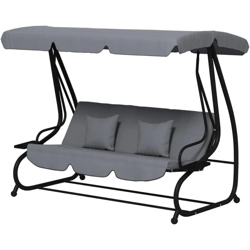 

3 Seat Outdoor Patio Swing, 2-in-1 Convertible Outdoor Swing with Canopy, Porch Swing with Stand, Removable Cushion, Pillows and