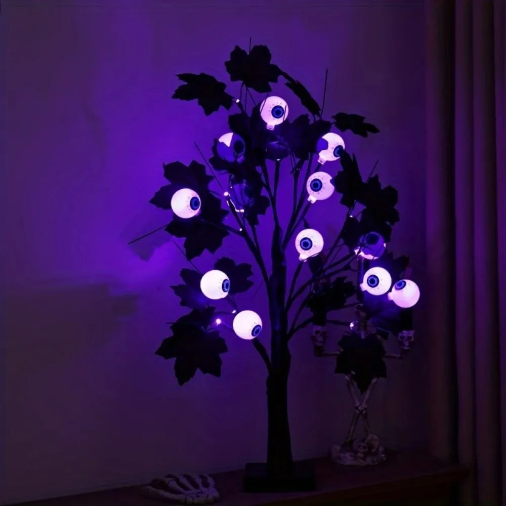 20LED Black Maple Leaf Ghost Eye Tree Light Battery Powered Halloween Haunted House Festival Home Party Room Decoration