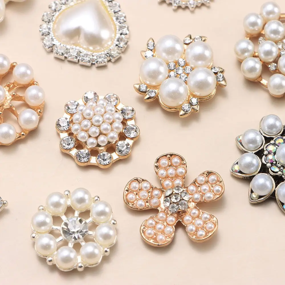 5PCS DIY Craft Hat Accessories Flower-shaped Rhinestone Buttons Pearl Button Headwear Accessories Pearl Hairpins