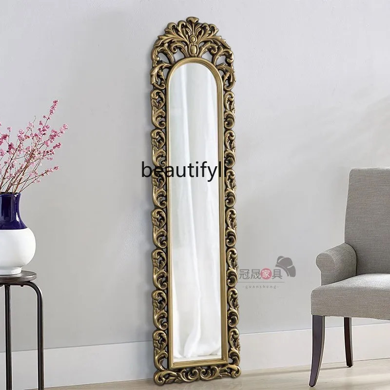 European carved full-length mirror wall-mounted fitting mirror entrance wall-mounted light luxury full-body mirror