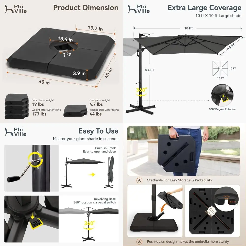 

Квадратный консольный зонт 10 футов с поворотом на 360 градусов ° Поворотный механизм, 7-уровневая регулировка наклона и рукоятка для использования на открытом воздухе, в саду, у бассейна (на террасе)