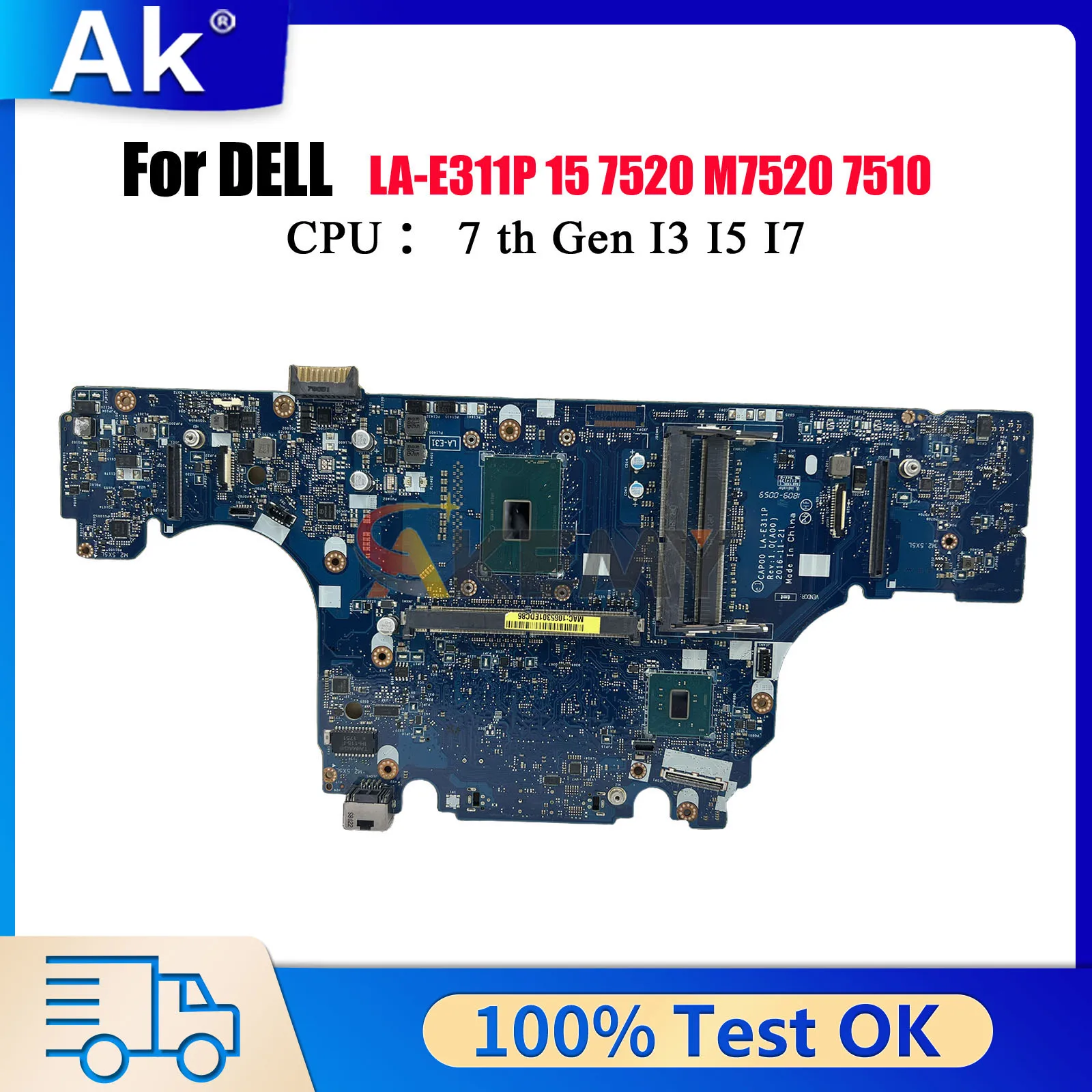 

LA-E311P Mainboard For Dell Precision 7520 M7520 with i5 i7-6th 7th Gen CPU 0H91VT 0W513H 00G75Y Tested OK