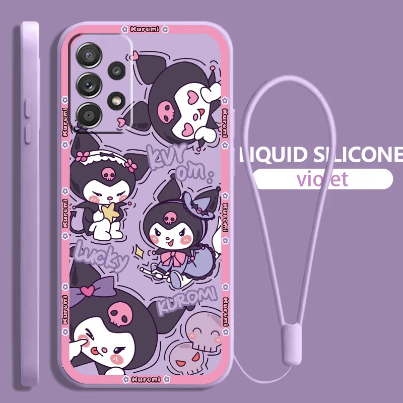 

Cartoon Kuromi Cute For Samsung Galaxy A73 A54 A34 A53 A33 A52 A32 A22 A71 A51 A21S A03S 4G 5G Liquid Rope Phone Case Coque Capa