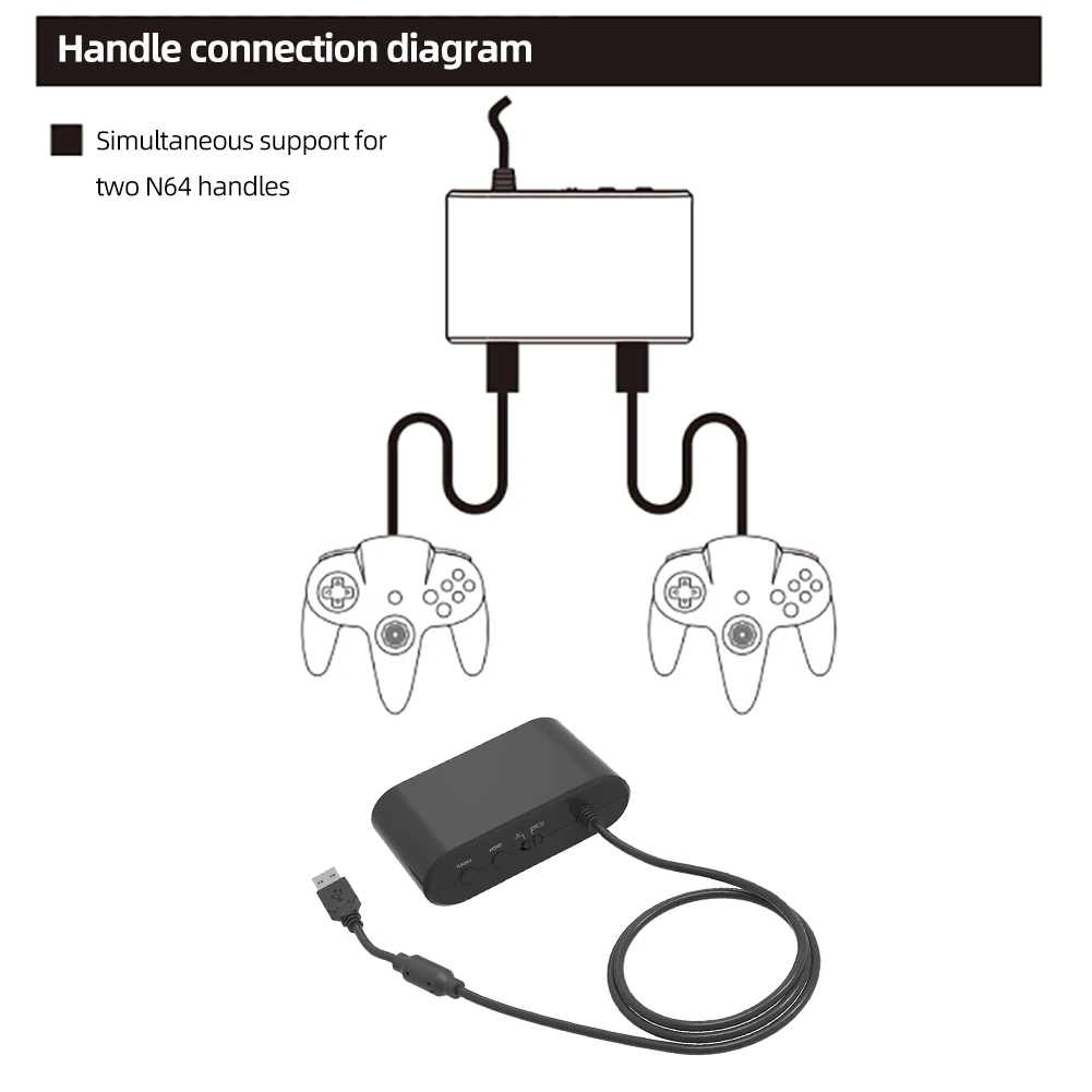 محول وحدة تحكم N64 محول USB لاسلكي ثنائي المنفذ لجهاز نينتندو سويتش والكمبيوتر الشخصي مع وظيفة توربو وتأخر صفر