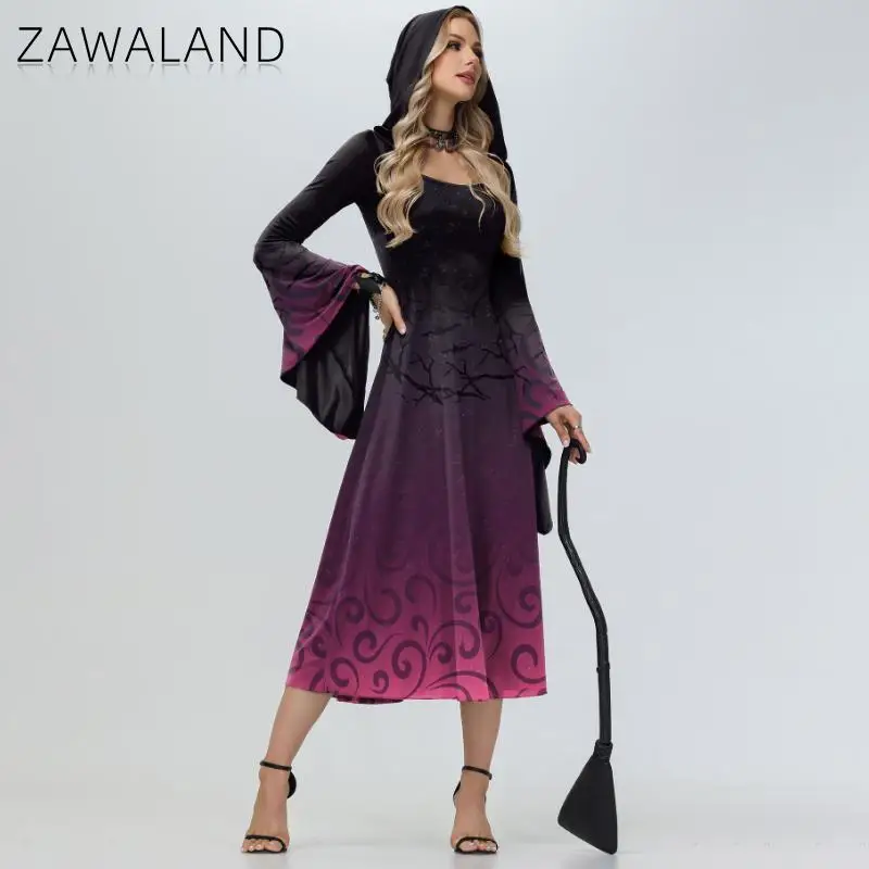 

Halloween Costumes Cosplay Witch Gown Dresses Elegant Women Flare Sleeve Dresses Ladies Carnival Party Medieval Dress