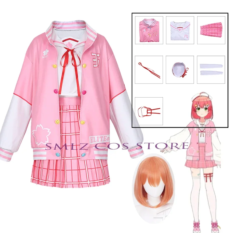 

Sakura Miko Cosplay Anime Vtuber Hololive Costume Uniform Dress Pink JK Wig Set Halloween Party Lolita Outfit for Women