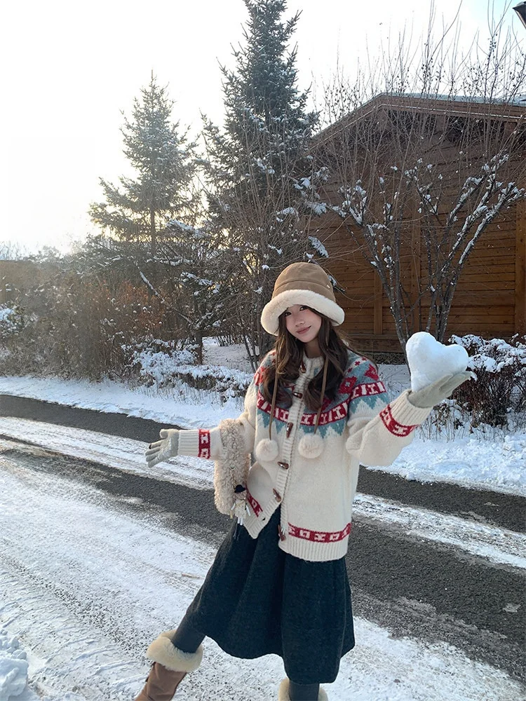 

Miaolab Cisas Woolen Sweater Women's Open Cardigan Button Design Casual Loose Fit Soft Polyester Blend Long Sve round ...