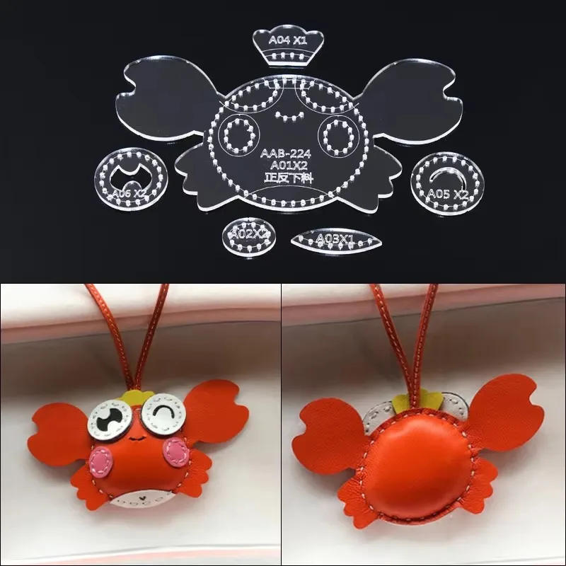 DIY Leathercraft skóra akrylowa mały krab wzór kreskówki szablon szablon, brelok do kluczy, 1 zestaw — zdjęcie 2