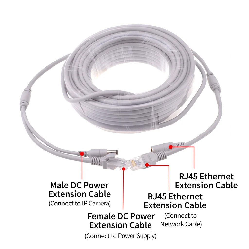 Winter 2-in-1 Network & DC Power Cable 5m-20m Durable Stable Transmission For CCTV System NVR Switch Long-Distance Installations