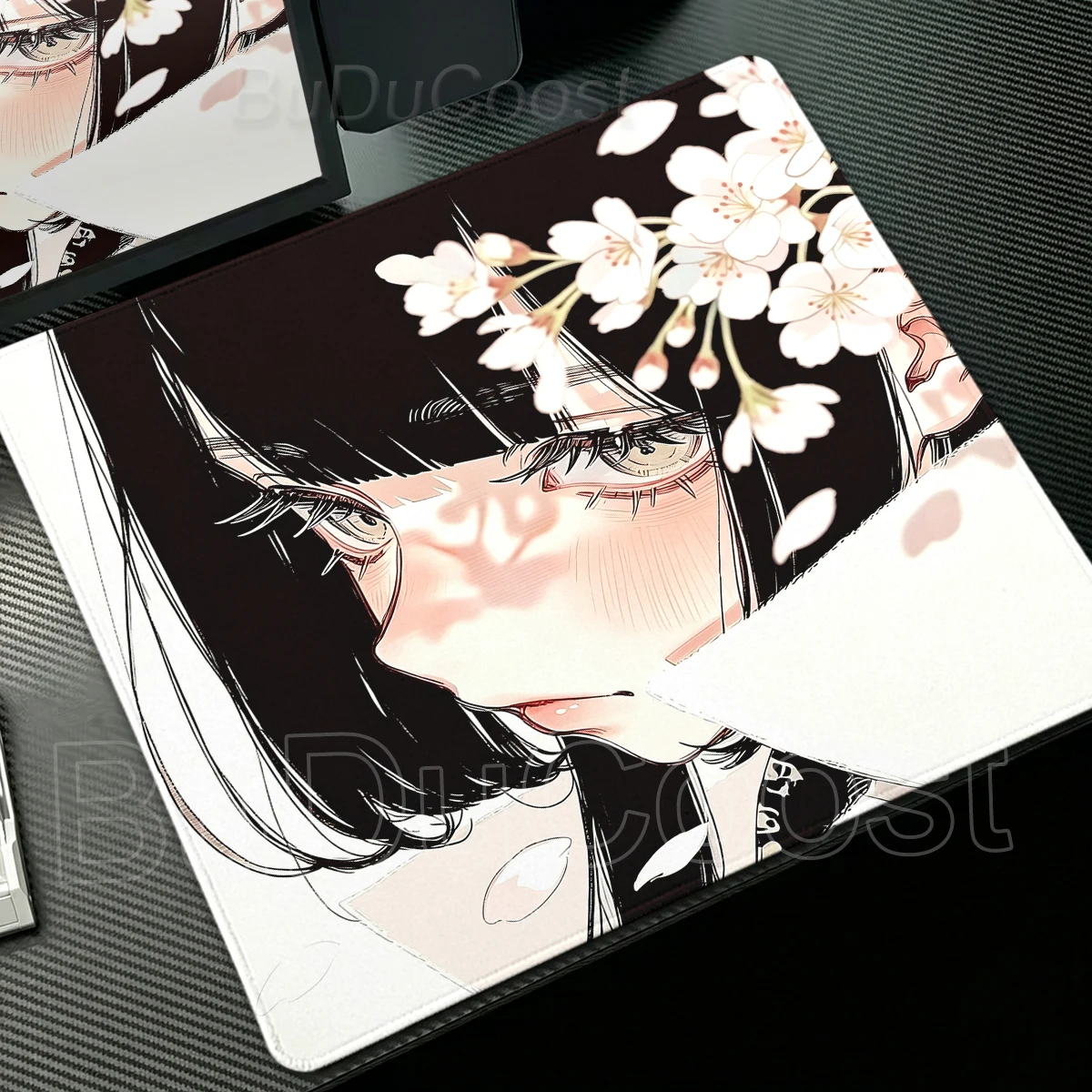 Kawaii Anime Mädchen Mauspad Rutschfest Blumenmuster Sakura Ästhetik Schreibtischunterlage Genähter Rand E-Sports Tastaturunterlage Gaming-Zubehör