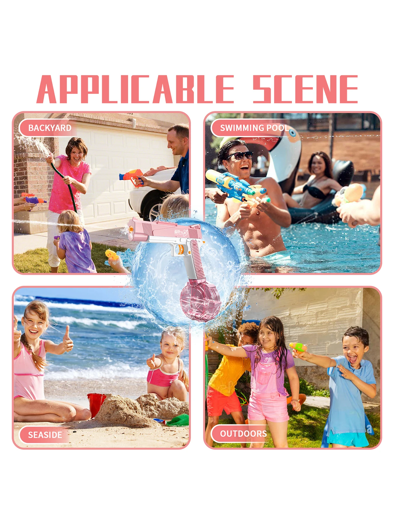 لعبة مسدس مياه كهربائي للأطفال، سعة تخزين مياه كبيرة، مع أضواء ملونة مدمجة ونطاق طويل 10 أمتار #4