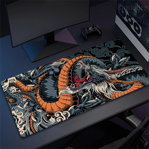 Imagen 2 del producto Alfombrilla de ratón de dragón blanco y negro, alfombrillas de ratón grandes para juegos, alfombrilla de ratón para ordenador, alfombrillas de escritorio de 90x40cm para teclado de PC, alfombrillas de mesa