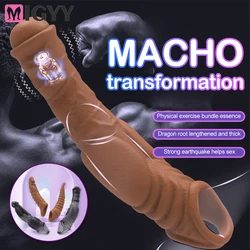 Vibrator for Men Penis Enlargement Sleeve Delay Ejaculation Cock Ring Reusable Comdom Penis Extender Adult Sex Toys For Men