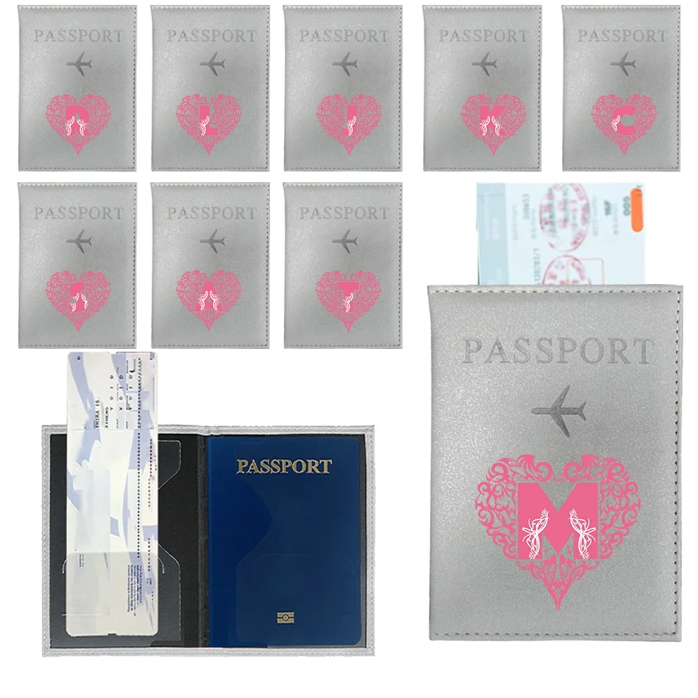 PU Passport Holder Silver Color Travel Document Bag Passport Cover Passports Case Love Letter Print Series Business Card Holder