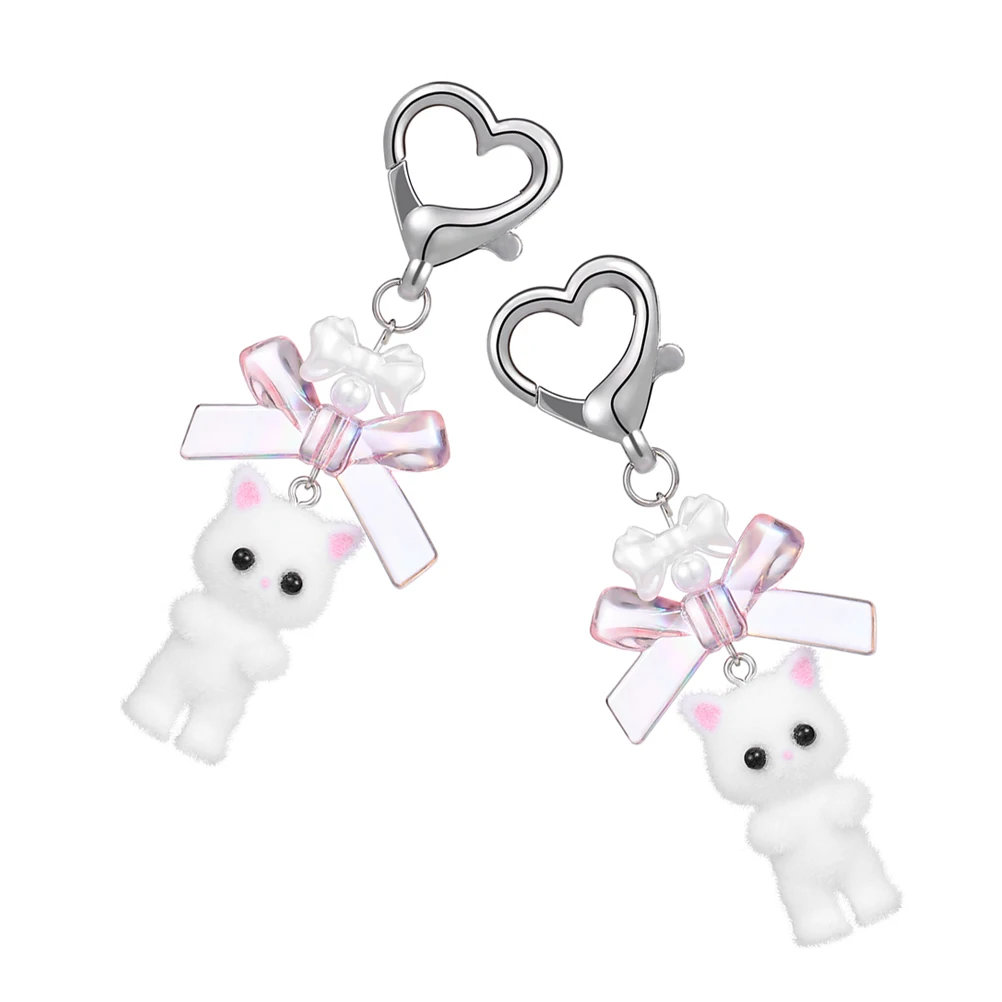 2 Pcs Cat Keychain Backpack Keychains Kawaii Charms Animal Bag Hanging Pendant