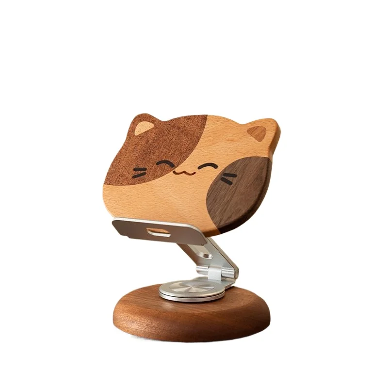 

Mobile phone tablet holder, desktop cute cartoon creative multi-functional folding lifting rotating solid wood frame