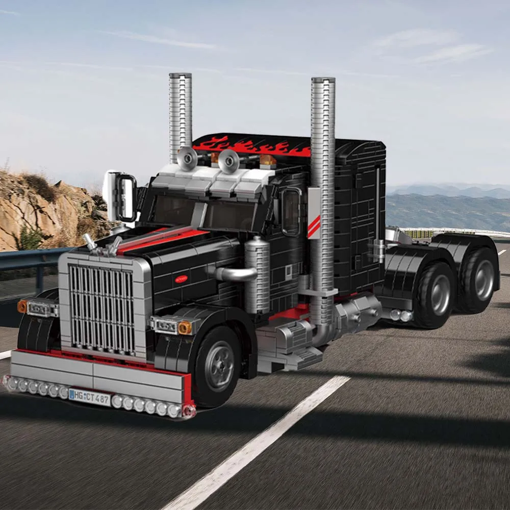 

High-Tec Building Blocks Set 1797pcs Heavy Duty Flatbed Semi Truck Building Set - Collectible Road Trailer Model for Adults