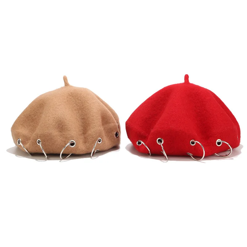 Nuevo Gorro de Lana Cálido de Invierno para Mujer y Niña, Estilo Francés, Gorro de Artista, Gorra Plana Kawaii en Rojo, Negro, Morado, Beige y Naranja