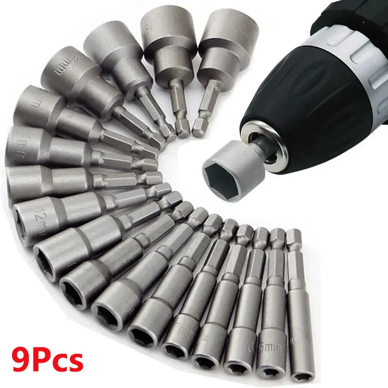 

9/14Pcs 5-12mm Hex Socket Screw Sleeve Nozzles Nut 1/4in Hexagonal Nut Driver Drill Adapter Screwdriver Set Bits Sets Tools