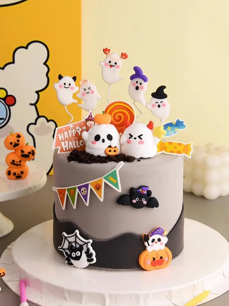 Halloween Cake Decoration Funny Ghost Pumpkin Castle for Halloween Party Supplies 2024 Happy Halloween Cake Cupcake Toppers
