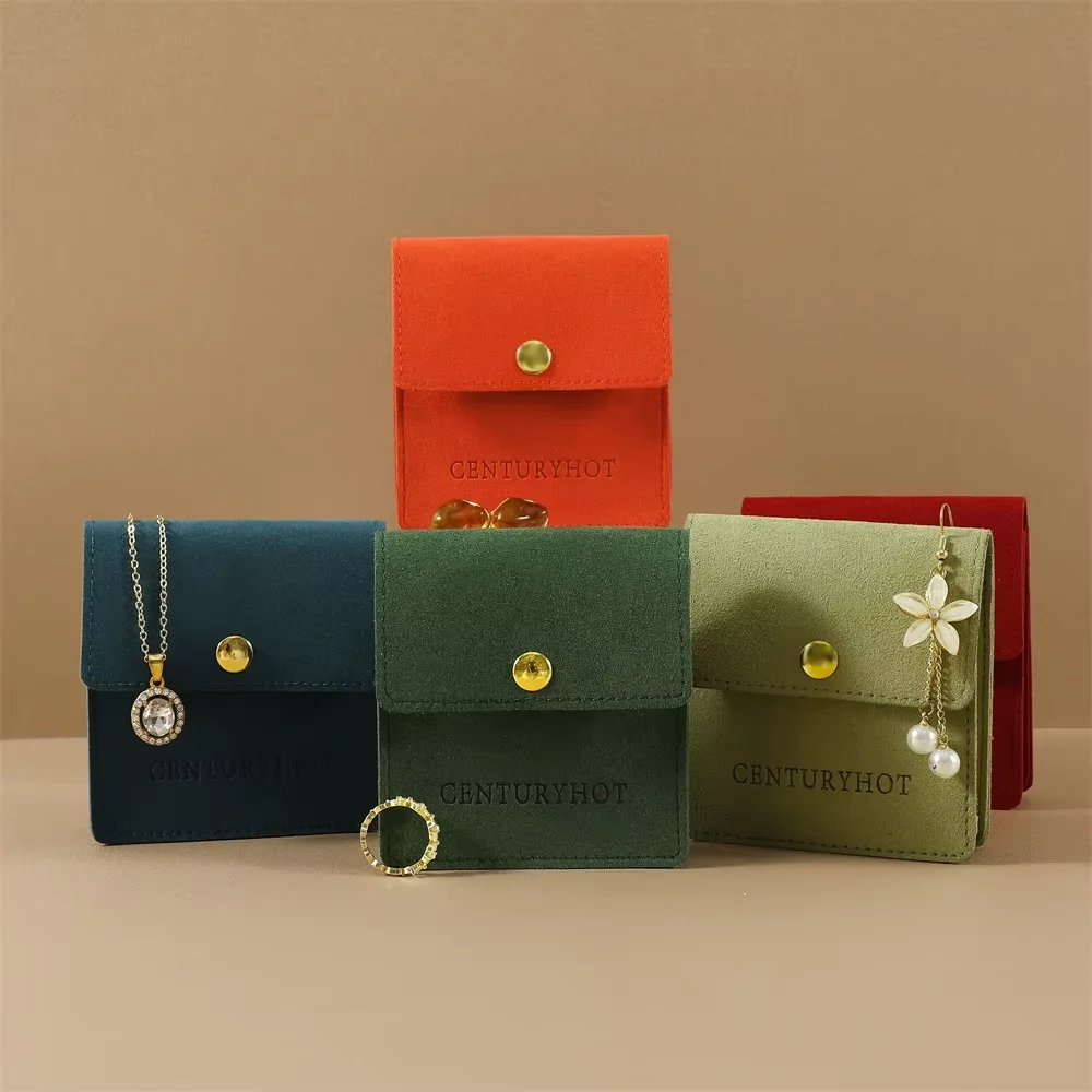 Bolsa de almacenamiento de joyas de terciopelo y gamuza de microfibra con logotipo personalizado con divisores: bolsa con botón a presión personalizada para pendientes y collares