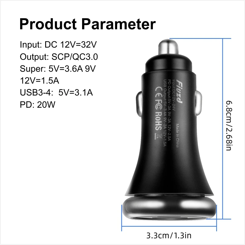 QC 3.0 car charger super fast charge 3Port 12-24V Cigarette Socket Lighter Car USBC Charger for iPhone 12 Power Adapter