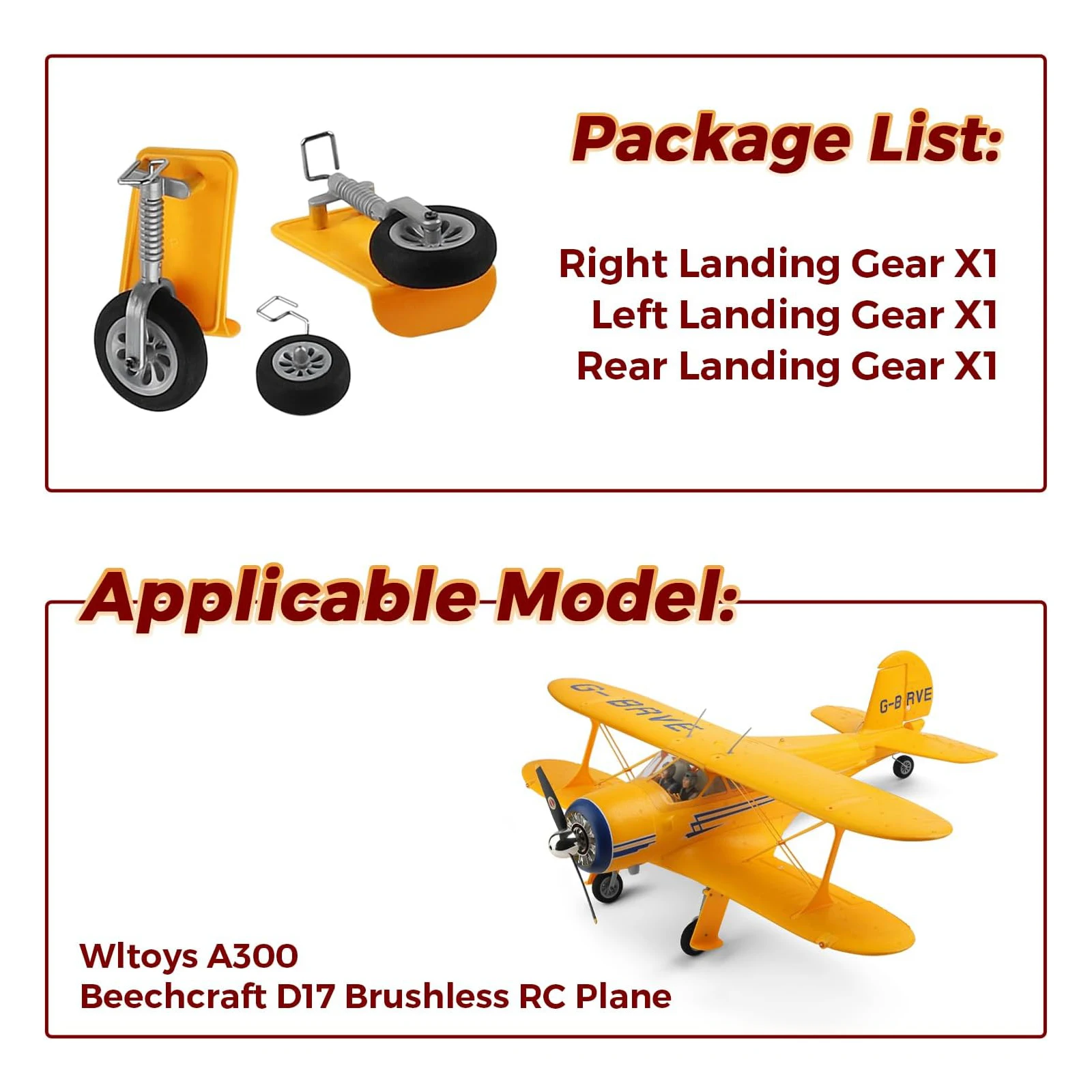 Roue de train d'atterrissage pour avion WLtoys A300 Beechcraft D17 RC, pièces de rechange pour avion RC sans balais WLtoys, pièces d'avion planeur (rouge)