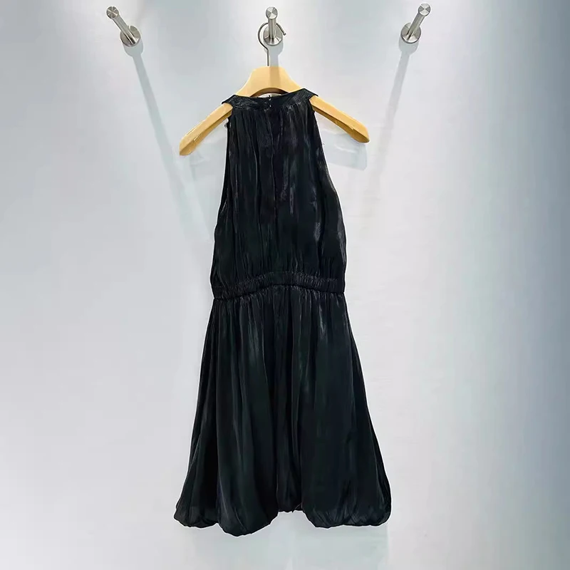 [ZOCI] Mingyuan Qianjin Miu series black hanging neck skirt, hand sewn diamond satin sleeveless high-end dress, autumn new