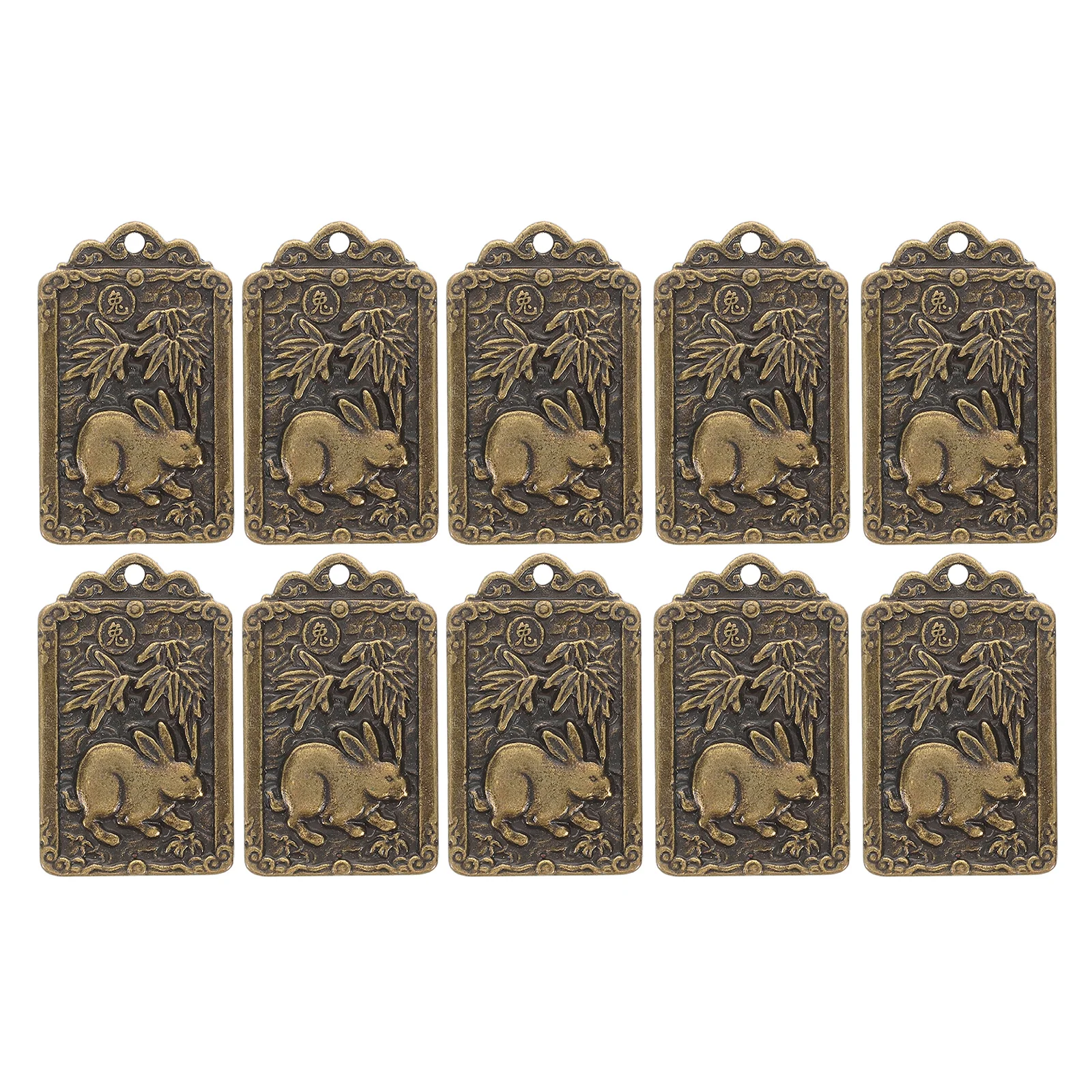 

10 Pcs Brass Tag Amulet Pendant Decor Animal Charm Ornament Zodiac Sign Decoration