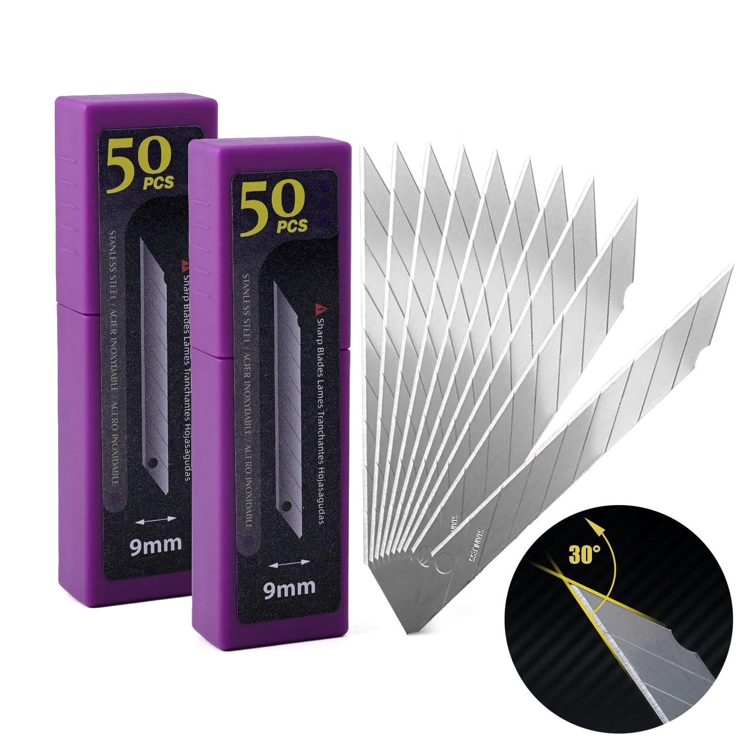 FOSHIO Stainless Steel Replacement Blade For 9mm Utility Craft Art Knife Vinyl Cutting Tool 30/60 Degree Spare Snap Off Blades