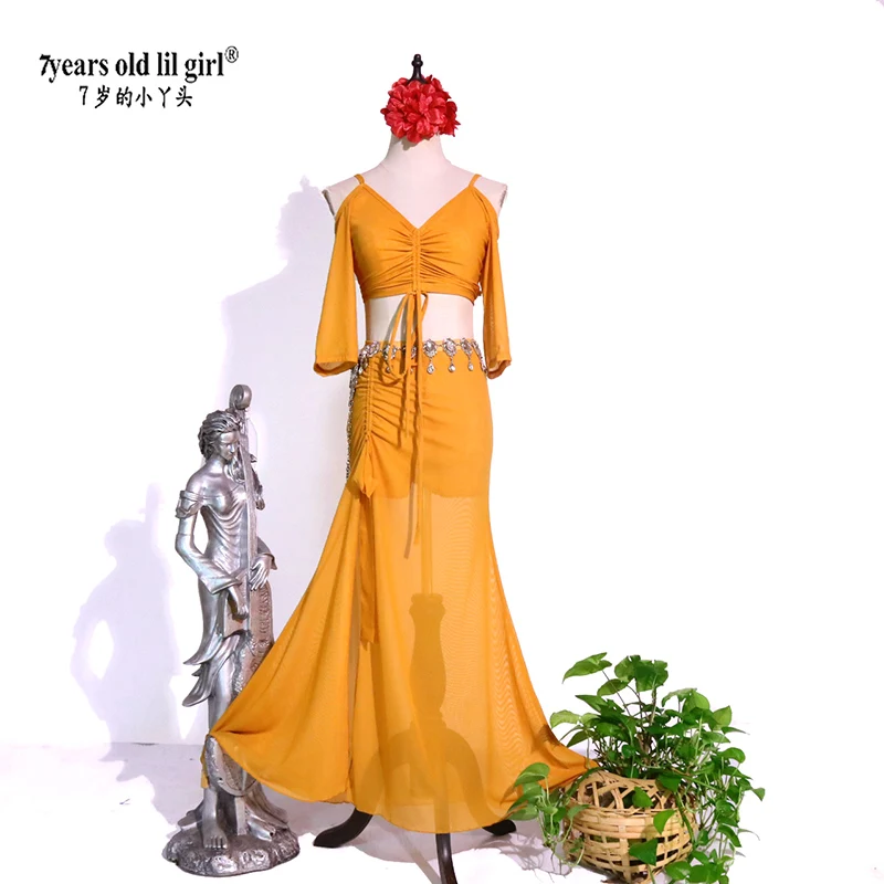 Belly Dance Costume Female Practice Long Skirt+Top Professional Suit Oriental Performance CCA14