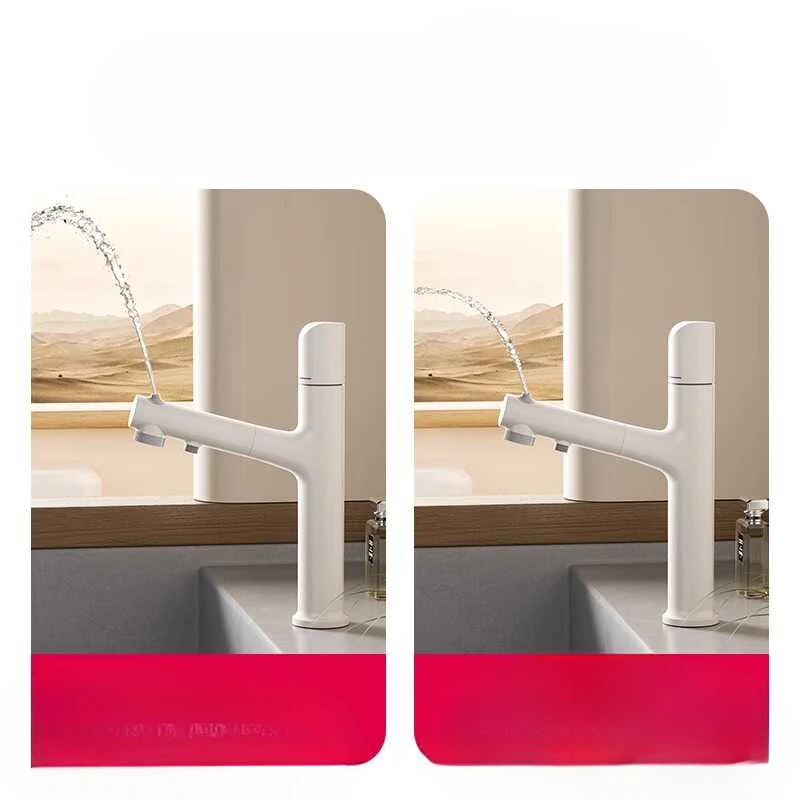 All-copper White Countertop Washbasin Washbasin Basin Pull-out Hot and Cold Rotating Faucet Single Handle Single Hole