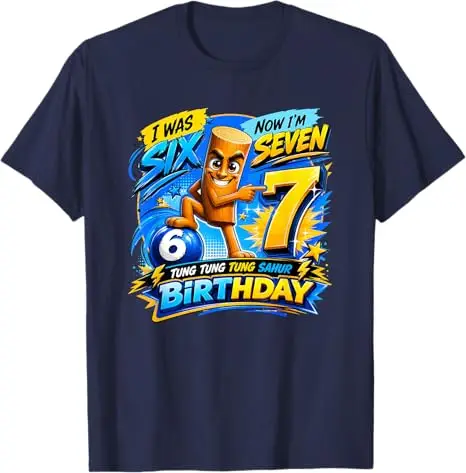 67 Italienisches Brainrot Tung Tung Sahur Six Seven Meme Geburtstags-T-Shirt Y2k Süßes 7. Geburtstag Geschenk für Jungen Neuheit Geschenk 7 Jahre alt Kleidung – Detail 4