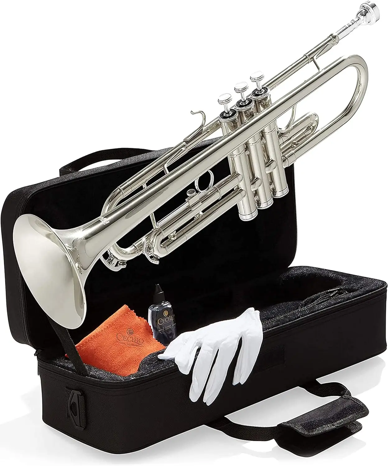 Mendini By Cecilio Bb Trumpet - Trumpets for Beginner or Advanced Student w/Case, Cloth, Oil, Gloves - Brass Musical Instruments