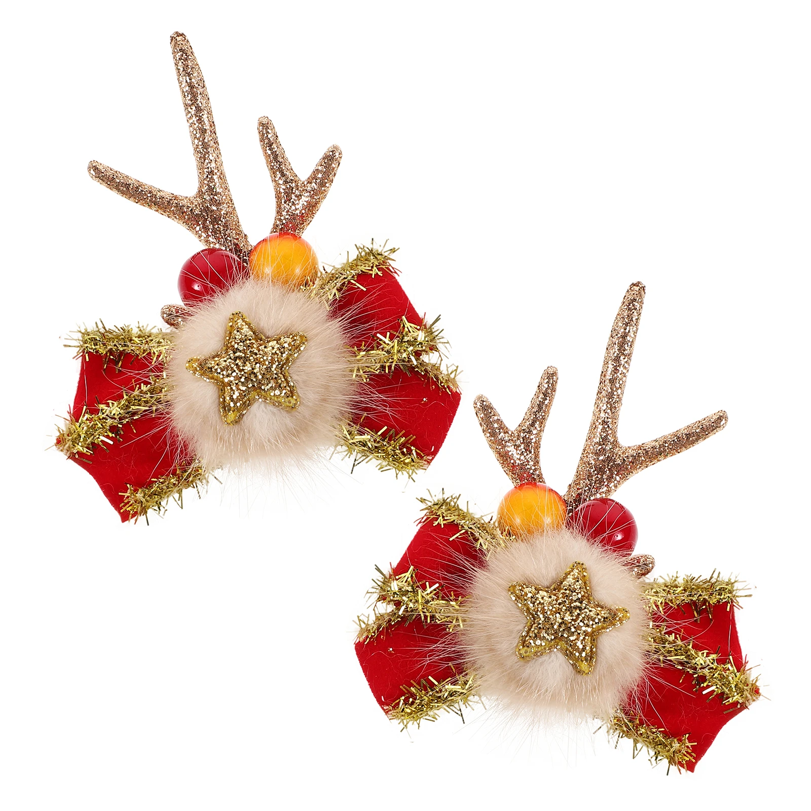 

2pcs Antler Hair Clip Accessories Girls Animal Horns Headband Christmas Elk Clips Resin Berries Holiday Parties Photo Props