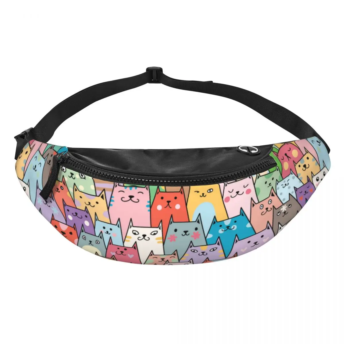 Custom Colorful Cartoon Kitten Cat Fanny Pack Men Women Fashion Black Cats Crossbody Waist Bag for Traveling Phone Money Pouch